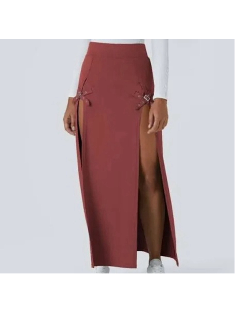 Halara High Waisted Decorative Buckle Split 2-in-1 Maxi Casual Skirt | Size S